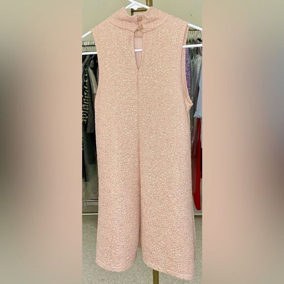 BLACK BEAD peach/gold dress with mock collar - Picture 2 of 4